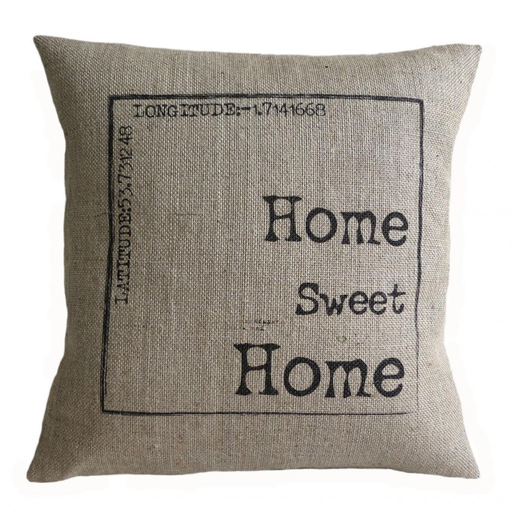Personalized Home Sweet Home Burlap Pillow Cover 