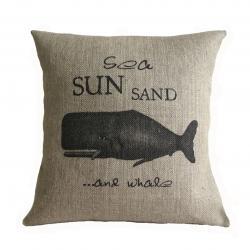 Sea Sun Sand and Whale Pillow Cover  