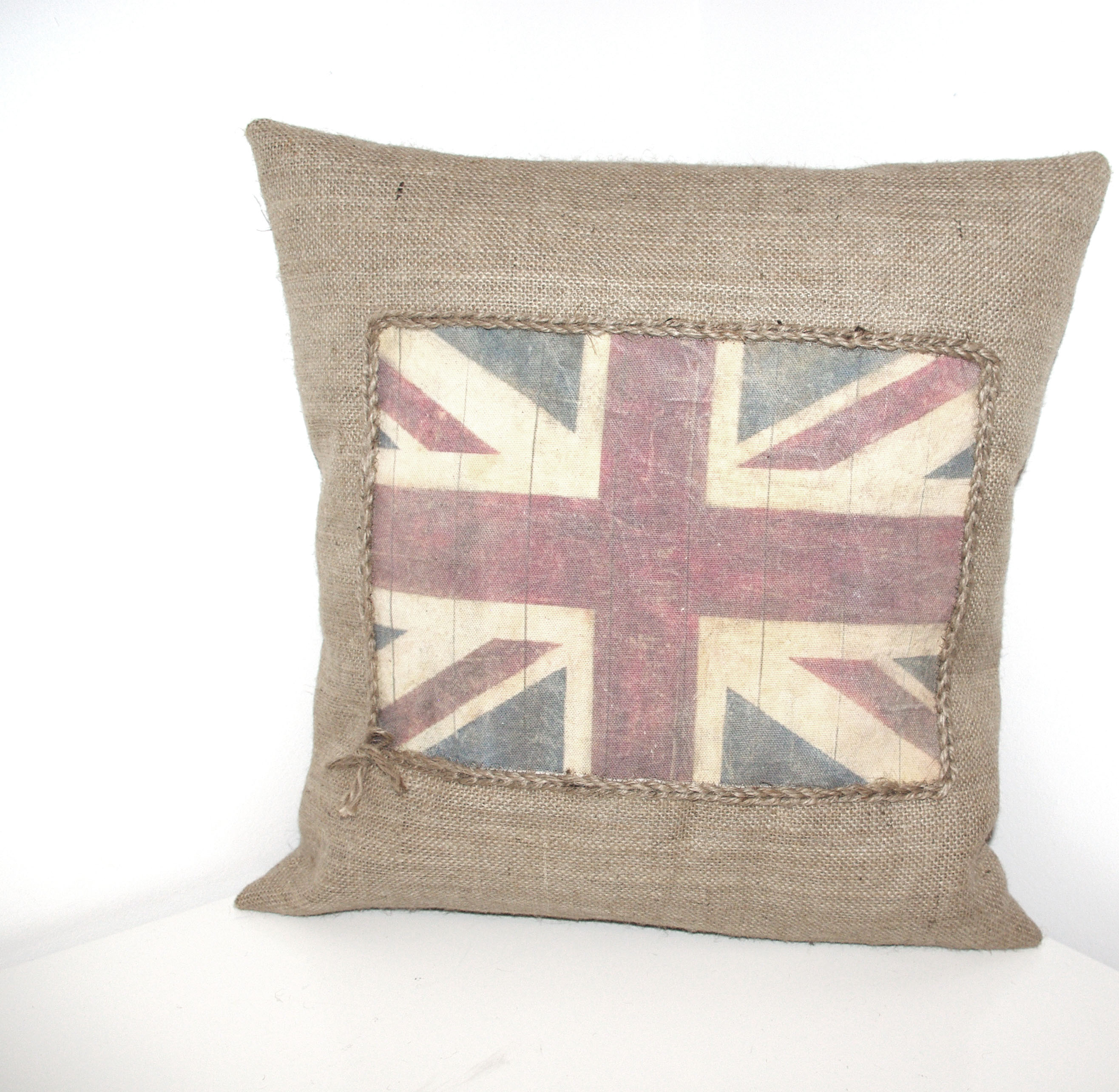 Burlap Vintage Union Jack Flag Rustic Pillow Cover on Luulla